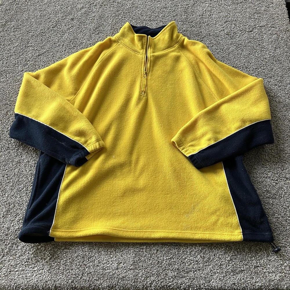 Y2K Faded Glory Sweatshirt Mens 2XL Yellow Navy Fleece 1/4 Zip Pullover Mockneck